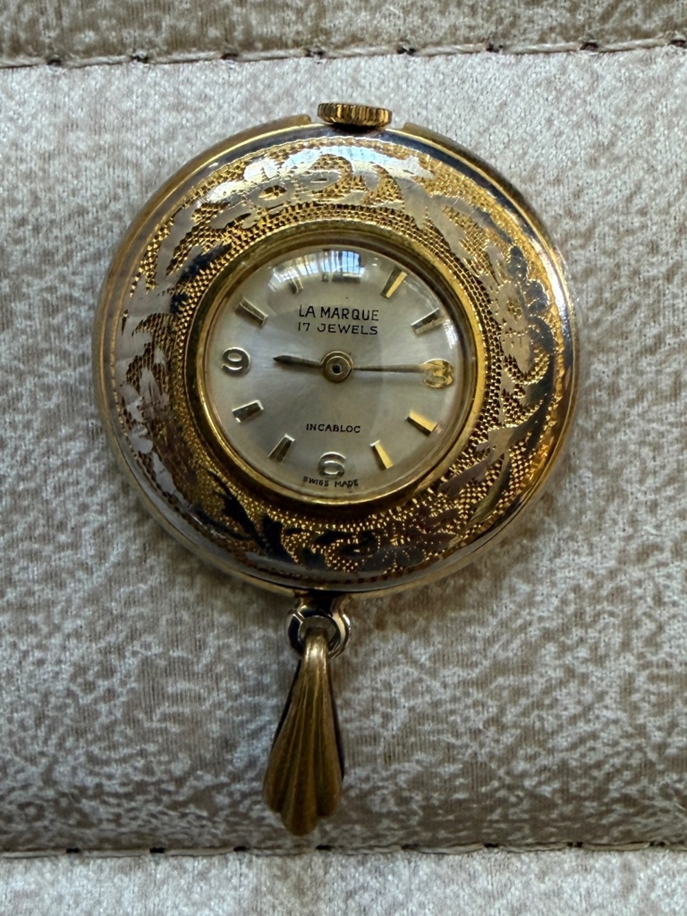 Vintage La Marque Swiss 17J Incabloc Gold Pendant Watch RUNS